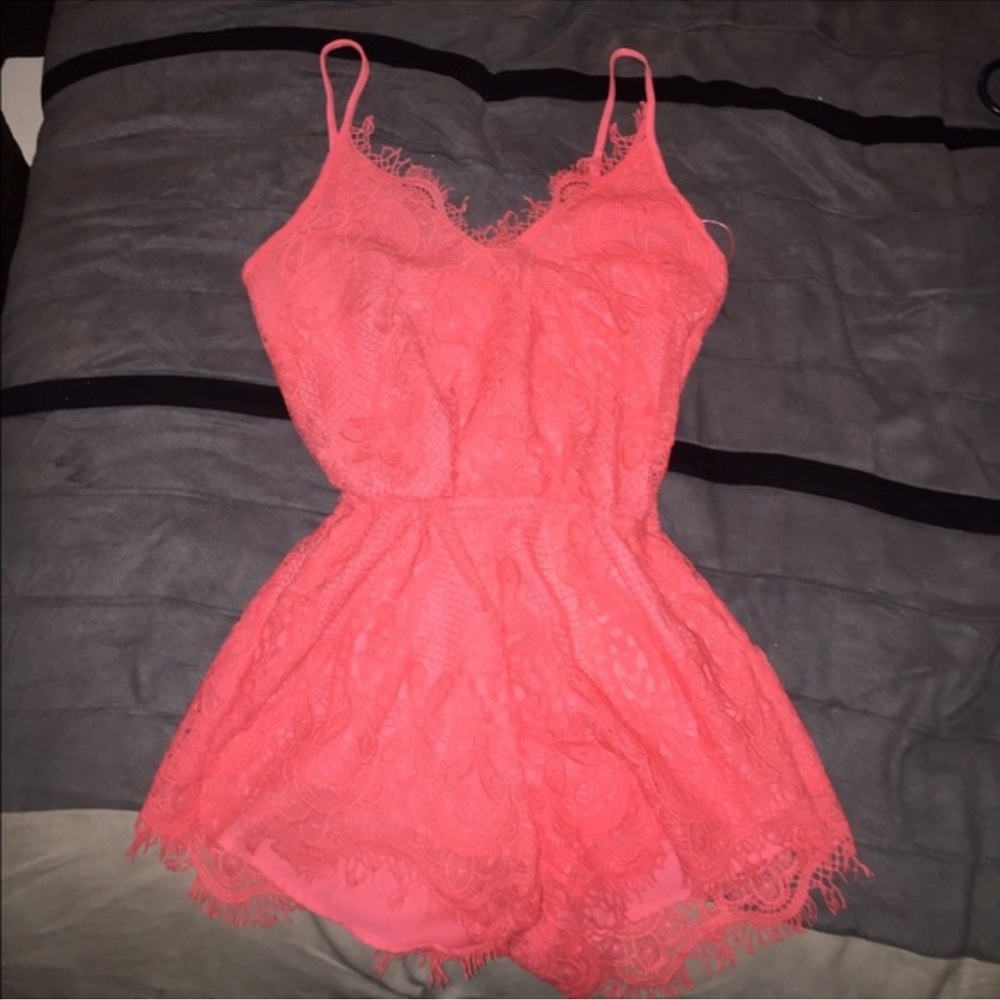 Pink/Coral lace romper